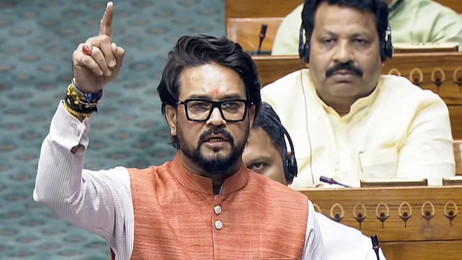 Anurag Thakur Moves Privilege Motion Against Rahul Gandhi Over Lok Sabha Remarks Anurag Thakur and Rahul Gandhi during Parliament proceedings
