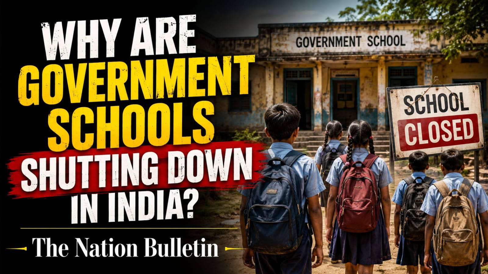 Government school building in India highlighting the debate over school closures, rationalisation and access to education.
