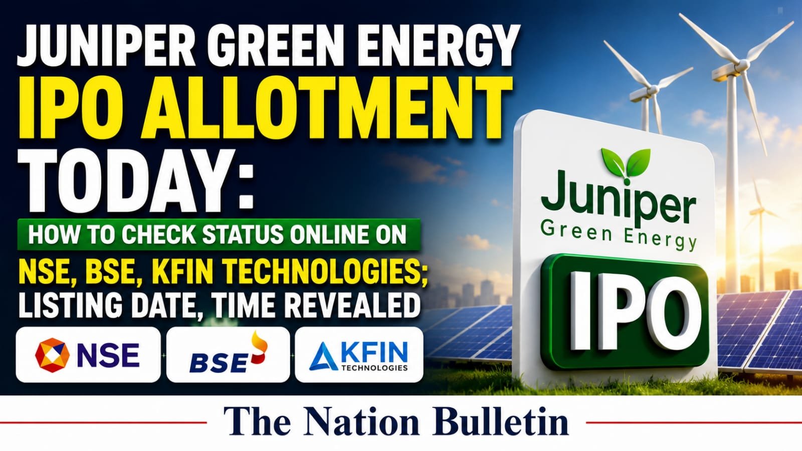 Juniper Green Energy IPO Allotment Expected Today: Here's How to Check Status on KFin, NSE and BSE; Listing on August 6 Investors checking Juniper Green Energy IPO allotment status on KFin Technologies, NSE and BSE ahead of the listing.