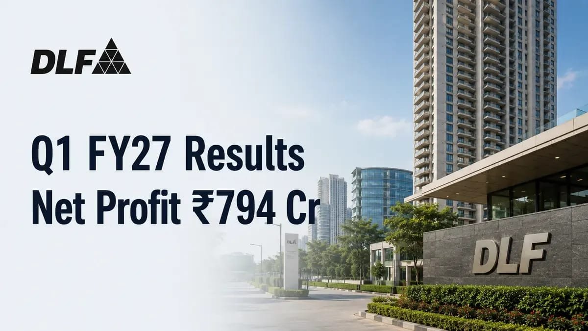 DLF Q1 Results: Net Profit Rises to ₹794 Crore, Operating Cash Flow Crosses ₹1,317 Crore DLF Q1 FY27 financial results showing ₹794 crore net profit and ₹1,317 crore operating cash flow.