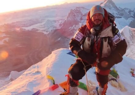 Nirmal Purja at the summit of Mount Everest during his mountaineering career