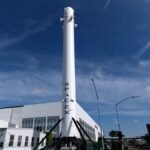 SpaceX Falcon 9 rocket booster shown at a company facility in California