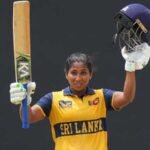 Imesha Dulani celebrates her unbeaten 101 for Sri Lanka against Pakistan