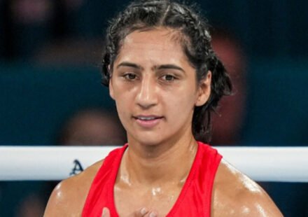 Preeti Pawar celebrates after reaching the women’s 54kg boxing final at CWG 2026