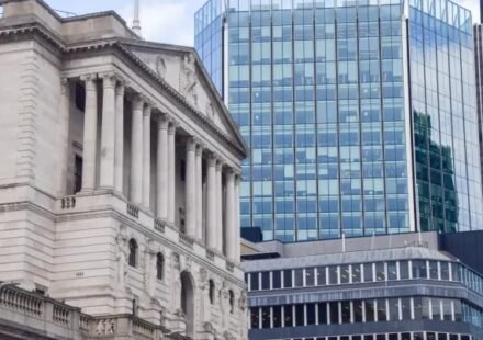 Bank of England building in London as the central bank holds its interest rate at 3.75%
