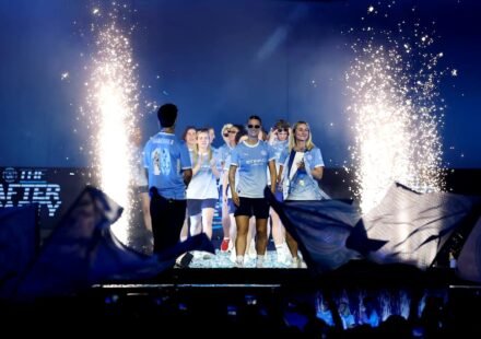 Manchester City Women celebrate with the Women’s Super League trophy