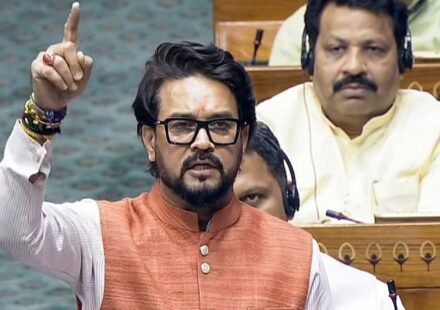 Anurag Thakur and Rahul Gandhi during Parliament proceedings