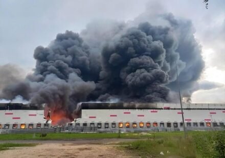 Emergency responders work at the site of a drone or missile strike during the latest Russia-Ukraine attacks.