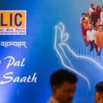 Life Insurance Corporation of India (LIC) logo displayed during the government's stake sale announcement.