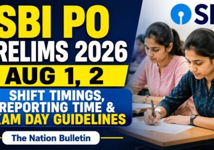 Candidates arriving at an SBI PO Prelims 2026 examination centre with admit cards before the reporting time.