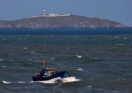 Chinese fishing boat sailing across the Taiwan Strait near Fujian province