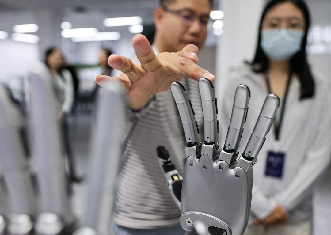 World Humanoid Robot Games Test Robots Beyond Speed A robotic hand on display in Beijing representing the evolution of China Robot Games and humanoid robotics technology