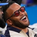 Former Los Angeles Rams defensive tackle Aaron Donald before an NFL game as he considers returning from retirement.