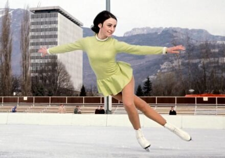 Peggy Fleming celebrates after winning the women's figure skating gold medal at the 1968 Winter Olympics.
