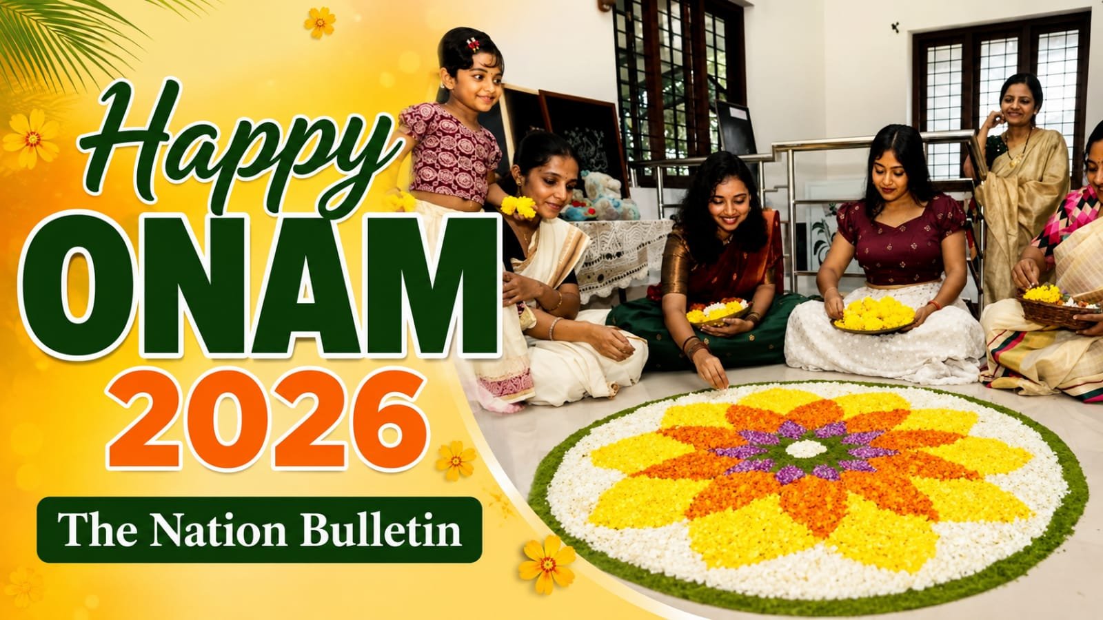 Happy Onam 2026 wishes and Thiruvonam celebrations with traditional pookalam and Kerala festival customs