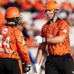 Mitchell Marsh and Ryan Rickelton celebrate during Sunrisers Leeds vs London Spirit in The Hundred 2026.