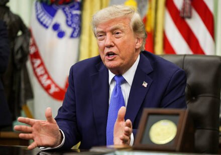US President Donald Trump speaks during an event at the White House