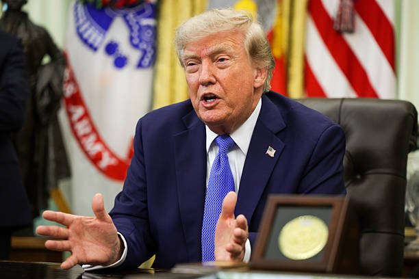 US President Donald Trump speaks during an event at the White House