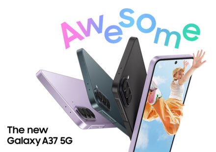 Samsung Galaxy A37 5G smartphone featuring Galaxy AI, 50MP triple rear camera, Nightography, Super HDR selfie camera and 5,000mAh battery.