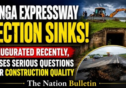 Ganga Expressway road subsidence after heavy rain in Hasanpur raises construction quality concerns