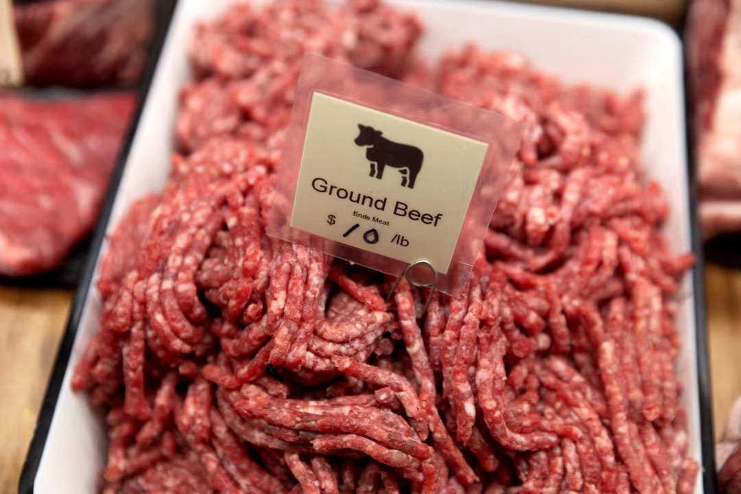 Ground beef displayed in a US store as Trump plans temporary beef tariff relief