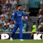 Rashid Khan celebrates his five-wicket haul during MI London's 45-run victory over Manchester Super Giants in The Hundred 2026.