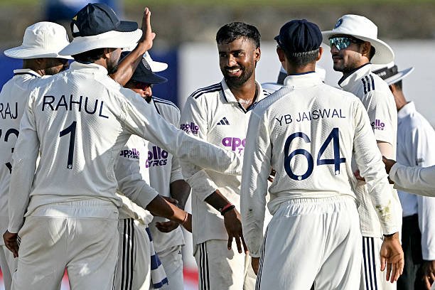 India vs Sri Lanka 1st Test: Manav Suthar Makes History as India Beat Sri Lanka in Galle Manav Suthar celebrates his 10-wicket haul against Sri Lanka in the Galle Test