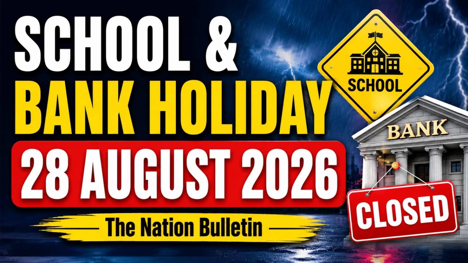 School & Bank Holiday 28 August 2026 updates on Raksha Bandhan bank closures, school holidays and rain alerts