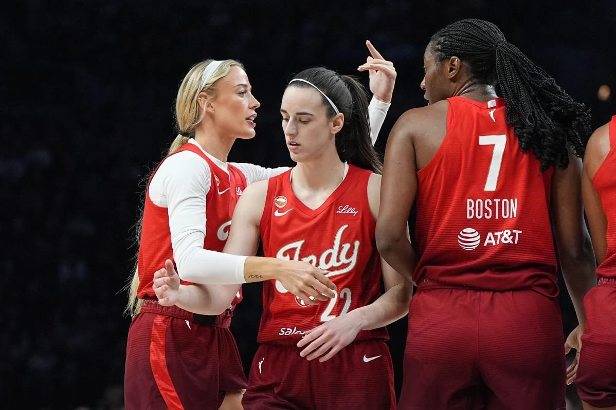 Indiana Fever Stay Focused on Court Despite Off-Court Distractions Ahead of Aces Clash Indiana Fever guard Sophie Cunningham speaks to reporters before practice in Indianapolis.