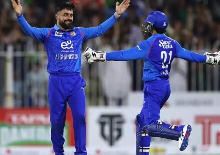 Rashid Khan celebrates a wicket during Afghanistan vs Ireland second ODI
