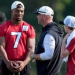 Atlanta Falcons running back Bijan Robinson after signing a record-breaking contract extension.