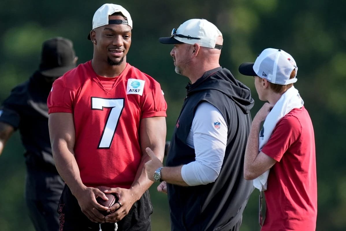 Atlanta Falcons running back Bijan Robinson after signing a record-breaking contract extension.