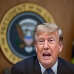 US President Donald Trump speaks during a Cabinet meeting at Camp David about Iran and ongoing nuclear negotiations.