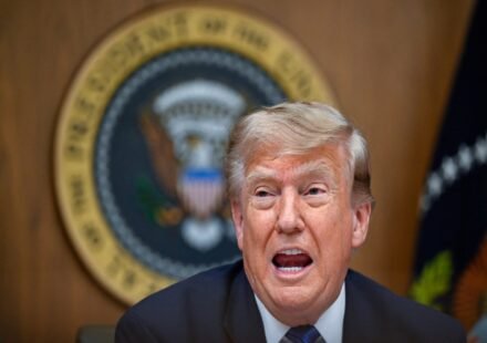 US President Donald Trump speaks during a Cabinet meeting at Camp David about Iran and ongoing nuclear negotiations.