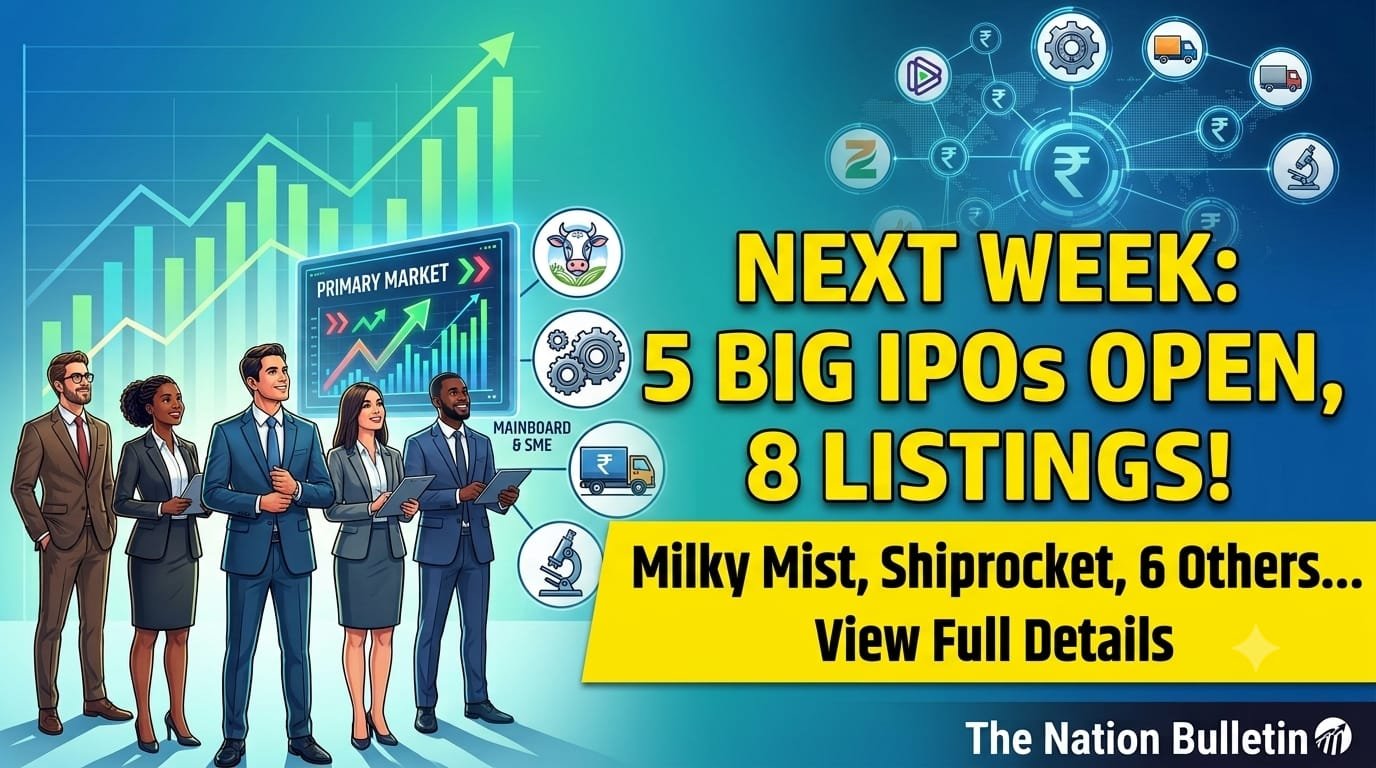 Primary Market Booms With 5 Mainboard IPOs Next Week; Milky Mist, Shiprocket Lead Lineup Stock market graph showing upcoming IPO launches and trading trends