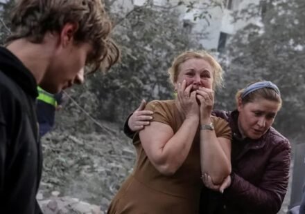 Rescue teams inspect damage after a Russian missile strike in Ukraine during intensified attacks in July 2026.