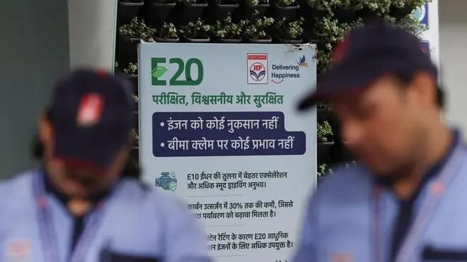 India Rules Out US Ethanol Imports for Fuel Blending Amid Ongoing Trade Talks Fuel station displaying E20 petrol signage as India rules out US ethanol imports for fuel blending.