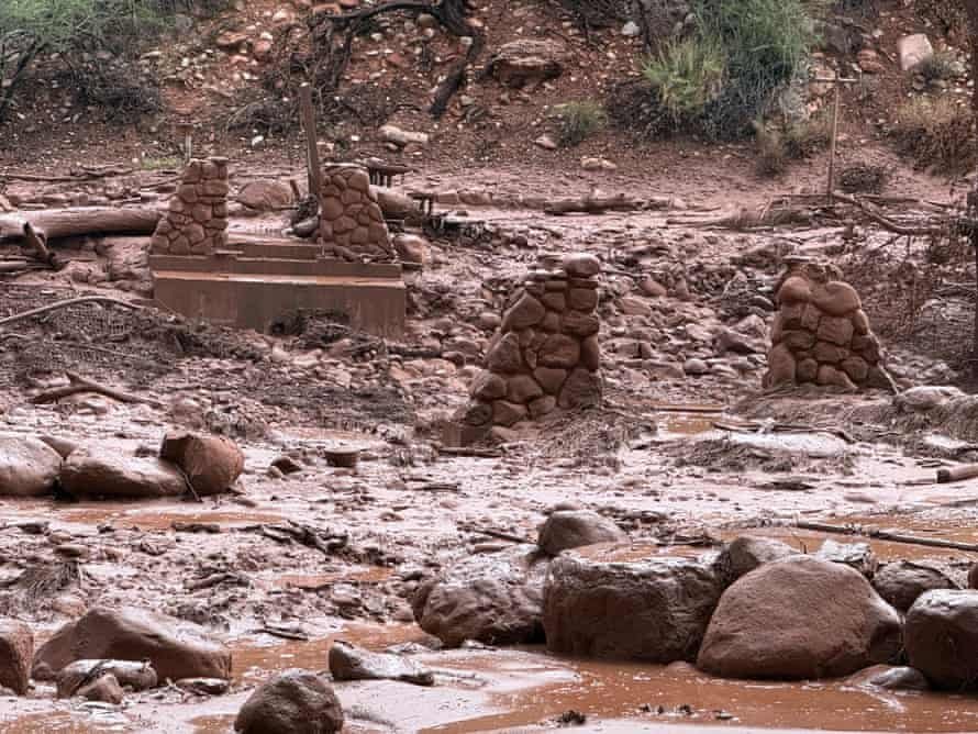 Grand Canyon flash flood damage along Bright Angel Creek in Arizona